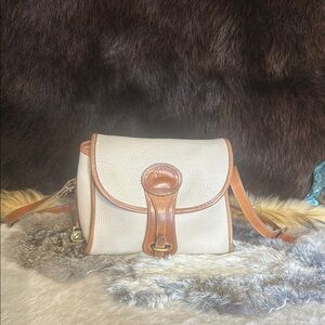 Dooney & Bourke Cream and Brown Leather Trim Crossbody Bag